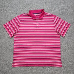 Reebok Polo Shirt Mens 1XL Pink‎ Striped Short Sleeve Golf Performance Casual